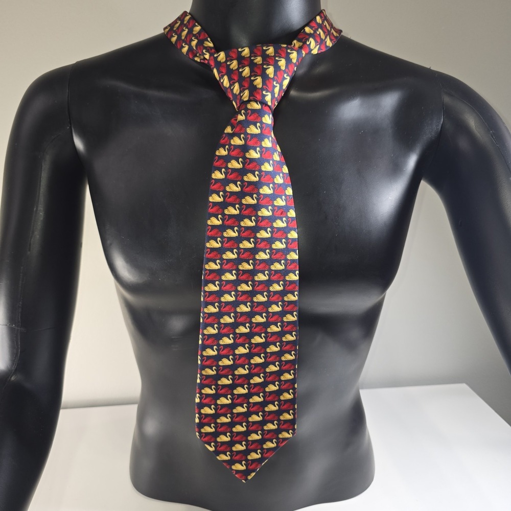 Beaufort for The Rack 100% Silk Tie | Red & Yellow Swan Print‎ | Made in Italy